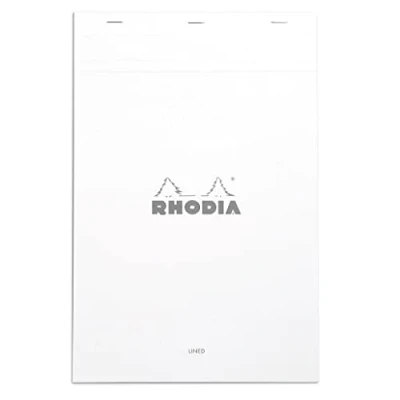 Obrázek Rhodia 19201C Sešívaný zápisník (lemovaný, 80 g, A4, 210 x 318 mm, listů, mikroperforovaný) 1 kus bílý / stříbrný