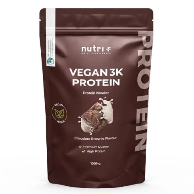 Obrázek Nutri + Veganský proteinový prášek Chocolate Brownie 1000 g rostlinný čokoláda 1 kg pro nestydatě chutné čokoládové proteinové koktejly