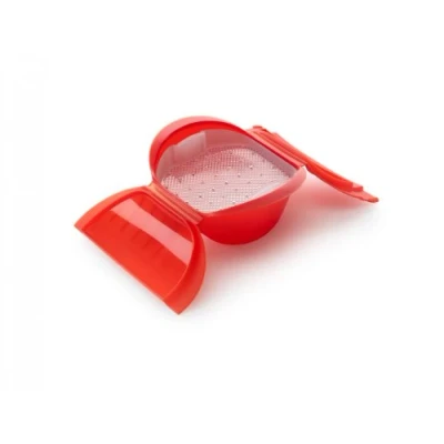 Obrázek Lékué Parní box s vkládací policí, 3 4 osoby, 1000 ml, platinový silikon, červený
