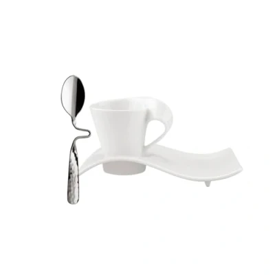 Obrázek Villeroy und Boch NewWave Caffè Espresso sada, 3dílná, elegantní požitek z kávy, prémiový porcelán/ušlechtilá ocel, vhodné do myčky nádobí
