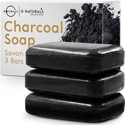 Obrázek Aktivní uhlí Černé Mýdlo Pevný sprchový gel přírodní kosmetika sprcha Vegan Black Bar Peppermint Oil Čistič pleti obličej a ruce bambucké máslo muži ženy 342 g