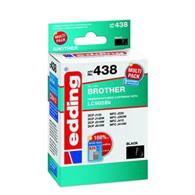 Obrázek edding Patrona do tiskárny EDD 438 dvojité balení 2x černá 15 ml dosah 620 stran nahrazuje Brother LC985BK