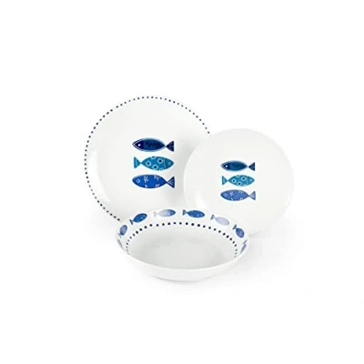 Obrázek Excelsa Ocean 18 dílná jídelní servis, porcelán, bílý/světle modrá