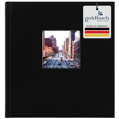 Obrázek goldbuch 27897 Fotoalbum s okénkem, Bella Vista, upomínkové album 30 x 31 cm, foto 60 bílých stran oddělovacími listy z pergamenu, fotokniha ze lnu, černá