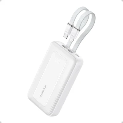 Obrázek Anker Powerbanka, 10 000 mAh, 30 W, max. přenosná rychlonabíječka s integrovaným kabelem Lightning a MFi certifikovaným Lightning, 1 USB C, A, baterie pro modely iPhone 16/15, MacBook