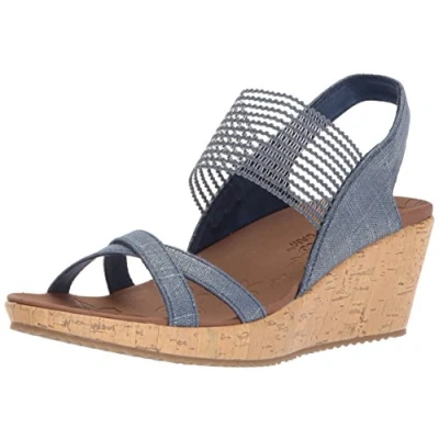 Obrázek Skechers Dámské sandály Beverlee High Tea, Navy Sparkle Linen Gore Trim
