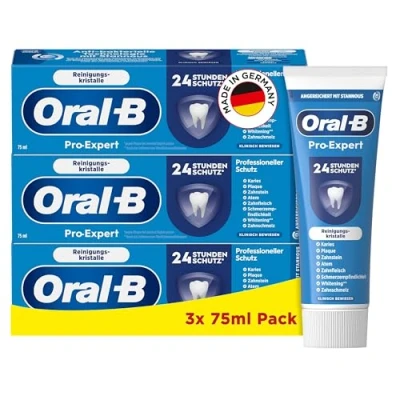 Obrázek Oral B Profesionální ochrana Pro Expert zubní pasta/zubní pasta s čisticími krystaly, 24hodinová ochrana, antibakteriální technologie fluoridem Stannous, máta a nádechem skořice, 3 x 75 ml