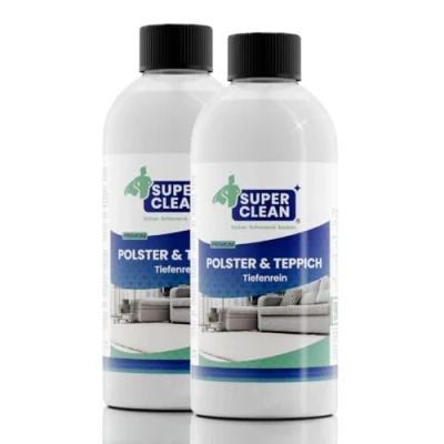 Obrázek SUPER CLEAN Čistič polstrování a koberců Hloubkový čistič koncentrát pro všechny druhy čalounění, kobercových podlah, autosedaček, pohovek nebo gaučů Obsah: 2 x 500 ml