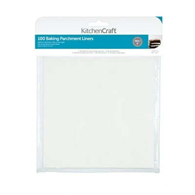 Obrázek KitchenCraft Silikon Backpapier, Viereckig, 100 Backpapiere, Backpapier mit Silikonbeschichtung, für Kuchen/Tortenformen und Backbleche, 20 cm, White