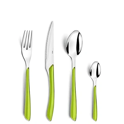 Obrázek Amefa ECLAT Besteck Set Grün Essbesteck 24 teilig für 6 Personen Edelstahl rostfrei hochwertige Kunststoff Griffschalen spülmaschinenfest Campingbesteck