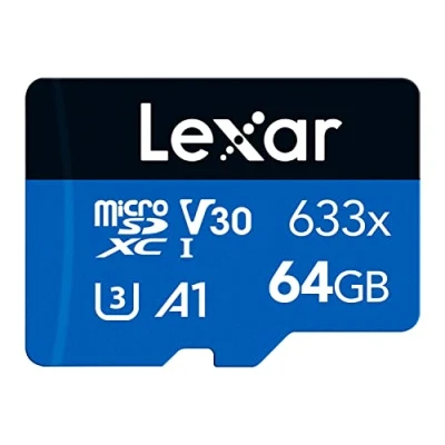 Obrázek Lexar 633 x 64 GB Micro SD karta, microSDXC UHS I karta bez adaptéru, čtení až 100 MB/s, paměťová A1, C10, U3, V30 (LMS0633064G BNNAA)