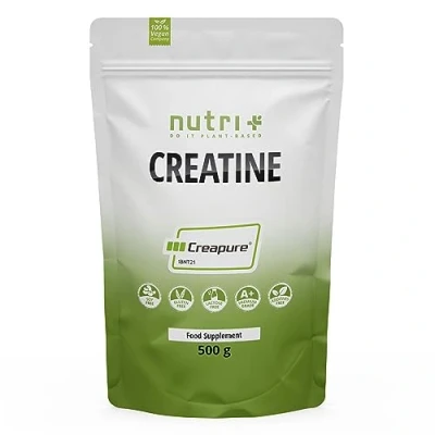 Obrázek Nutri + Creapure 500 g kreatin monohydrát prášek 100% čistý ultra jemný neutrální, vysoká dávka kreatinový pudr Vegan z Německa