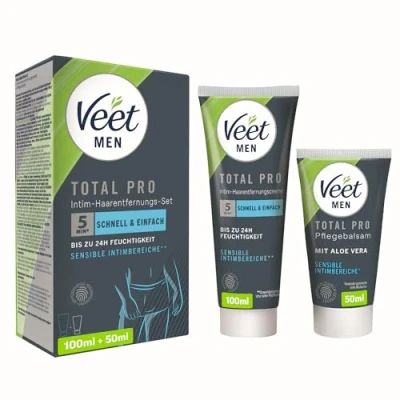 Obrázek Veet Men intimní sada na odstraňování chloupků depilační krém pro oblasti, muže 100 ml tuba a 50 pečující balzám