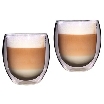 Obrázek Feelino sklenice Latte Macchiato dvouplášťové, 2dílná sada sklenic na kávu, dvouplášťové termo sklenice, izolované skleněné šálky cappuccino z ručně vyráběné čaj a ledovou 400 ml