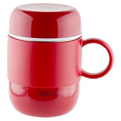 Obrázek Pioneer DrinkPod s rukojetí, izolační pohárek z ušlechtilé oceli, 0,28 l, dvouplášťový, termonádoba, 6 hodin, horká, 24 chlazení, zabezpečená proti vytečení, bez BPA červená