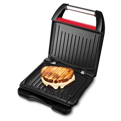Obrázek George Foreman Kontaktní gril a panini/sendvičový [velikost 24 x 17 cm pro 3 porce] Compact Steel červený (pro maso, ryby zeleninu, panini sendvičovač, snížení až 42 % tuku)25030 56