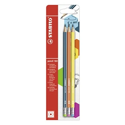 Obrázek Bleistift mit Radierer STABILO pencil 160 in petrol, orange, gelb 3er Pack Härtegrad HB