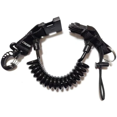 Obrázek Cressi Unisex Adult Spiral Laynyard with Ring Spirálový kabel s ponorným kroužkem, černá/černá, 1 karabina
