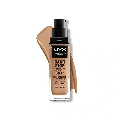 Obrázek NYX Professional Makeup Can&#039;t Stop Won&#039;t Full Coverage Foundation, dlouhotrvající, voděodolný, veganská receptura, matovaná pleť, barevný odstín: neutrální buff