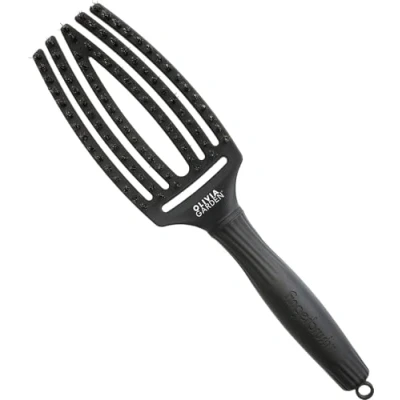 Obrázek Olivia Garden Fingerbrush Care Iconic Medium černý kartáč na vlasy Detangler s dvojitými nylonovými štětinami pro jemné rozčesávání a zdravé