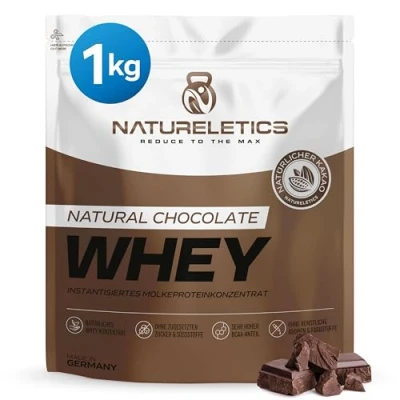 Obrázek NATURELETICS SCHOKO, 1 kg, bez sladidel, přidaného cukru, přírodní koncentrát Premium Whey Protein z Německa, příchuť pravé čokolády, proteinový prášek s vysokým podílem BCAA