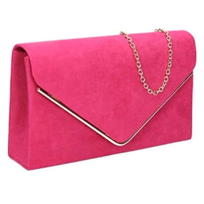 Obrázek SwankySwans Oscar Envelope Suede Velvet Party Prom Clutch Bag Taška, Růžová (Fuschia 03)