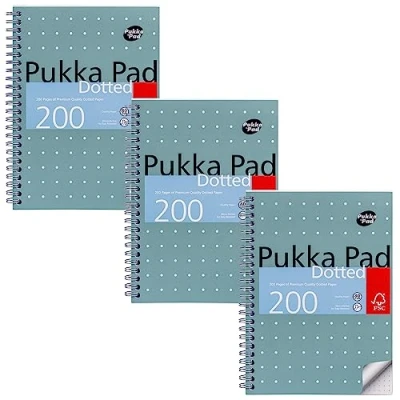 Obrázek Pukka Pad A5 Dotted Metallic Jotta Book ideální pro grafování a žurnálování 21 x 14,8 cm, spirálová vazba s papírem 80GSM, 4 otvory vyražené okraje perforované hrany, 200 stran, 3dílné balení