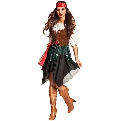 Obrázek Boland Kostým pro dospělé Piratská bouře, halenka, korzet, sukně, bandana, kapitána, Redhaed, Sparrow, mořský lupič, vzpoura, karneval, Halloween, masopust, tématická party, vícebarevné