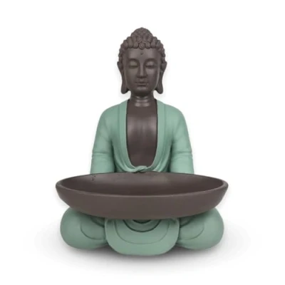 Obrázek Leere Figur Buddha Dekoration Zen und Feng Shui für eine entspannende spirituelle Atmosphäre Geschenkidee Glücksbringer Höhe: 20 cm Farbe: Grün Braun Zen&#039;Light