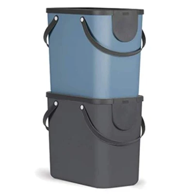 Obrázek Rotho 2dílný systém na třídění odpadu Albula 25l do kuchyně, plast (PP) bez BPA, antracit/modrá, 2 x 25 l (40,0 23,5 34,0 cm)