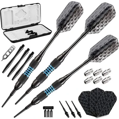 Obrázek Viper Bobcat Adjustable Weight Soft Tip Darts with Storage/Travel Case: Black Coated Brass, Blue Rings, 16 18 Grams