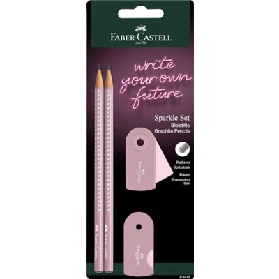 Obrázek FABER CASTELL 218480 sada tužek Sparkle, s ořezávátkem, mazací gumou a 2 tužkami, psací Sleeve in rose shadow