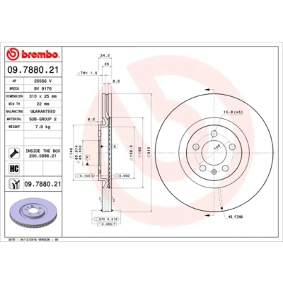 Obrázek BREMBO 09.7880.21 Bremsscheiben Rotoren, 2 Stück