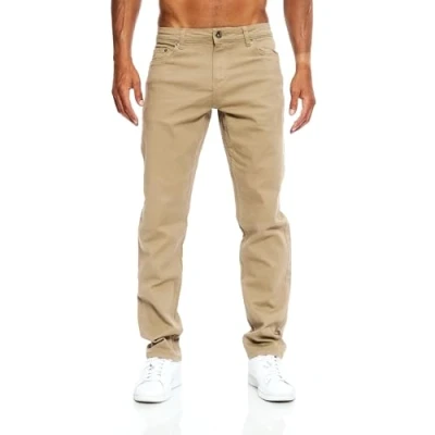 Obrázek JEEL Pánské džíny Regular Fit Straight Cut Stretch Džínové kalhoty Basic Washed, 09 camel