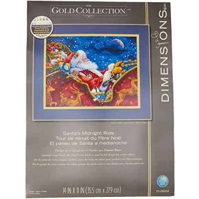 Obrázek Dimensions Needlecrafts rozměry Santa &#039;s Midnight Ride křížkový steh, námořnická modrá, 100% bavlna, navy, 35,5 x 27,9 0,1 cm