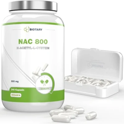 Obrázek NAC N Acetyl L Cystein 800 mg 240 kapslí zásoba na 8 měsíců včetně krabičky pilulky vysoké dávky veganské laboratorně testováno prémiová kvalita