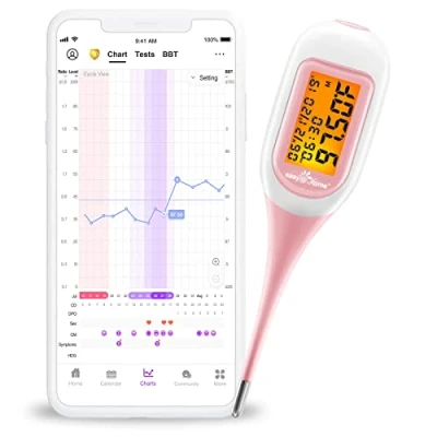 Obrázek Čedičový teploměr na plodnost Bluetooth pro kontrolu cyklu/dětské přání s aplikací Premom App od Easy@Home, funkcí Auto BBT Sync, oranžový podsvícení LCD displej, BT A31
