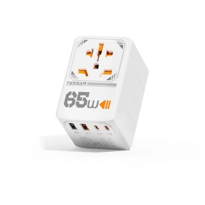 Obrázek TESSAN 65W GaN cestovní adaptér po celém světě s USB C, rychlé nabíjení, C adaptér, zástrčka se 2 A, pro EU USA UK Itálie, Japonsko,