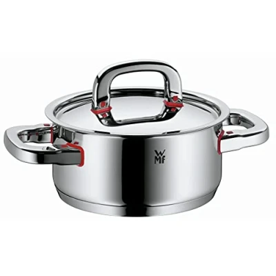 Obrázek WMF Hrnec na vaření Ø 16 cm cca 1,5l Premium One vnitřní stupnice, otvor pro výstup páry Made in Germany Cool+ Technology Kovové víko Cromargan ušlechtilá ocel leštěná vhodný indukci do myček nádobí