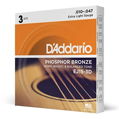 Obrázek D&#039;Addario struny pro westernovou kytaru akustickou EJ15 3D extra světlo, 1047 3 kusy