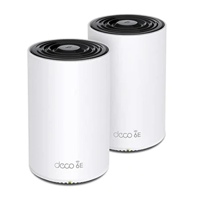 Obrázek TP Link Deco XE75 Pro Mesh WLAN Set (2 Pack), Wi Fi 6E AXE5400 Tri Band Router &amp; Repeater, 1x 2.5G Port + 2x 1G Ports für jede Einheit, empfohlen Häuser mit 3 5 Schlafzimmern, WPA3