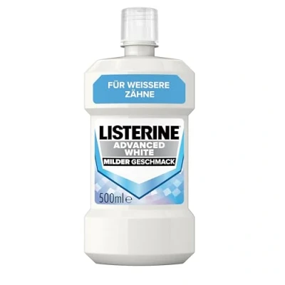 Obrázek LISTERINE Pokročilá jemná chuť White (500 ml), ústní voda k odstranění odolných zbarvení zubů, pro bělejší zuby během pouhého 1 týdne, účinně bojuje proti bakteriím v místnosti
