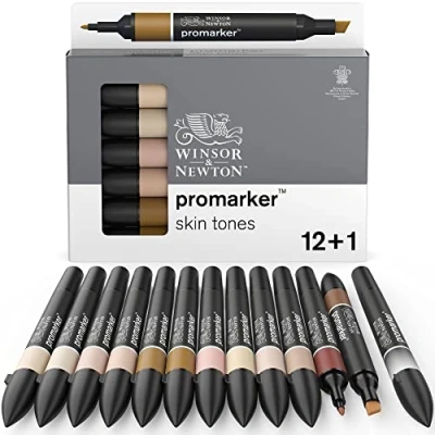 Obrázek Winsor &amp; Newton 0290172 ProMarker profesionální layoutmarker 2 hroty, jemné a široké pro kreslení, design rozvržení sada odstínů pleti
