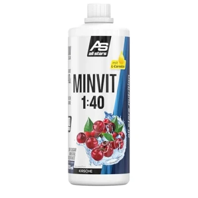 Obrázek All Stars MINVIT třešňový koncentrát nápojů 1 L I sirup vč. vitamínů a minerálů pro nápoje 40 Sport Drink bez cukru nápojový s karnitinem