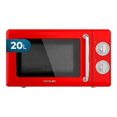 Obrázek Cecotec Mikrowelle Proclean 3010 Mechanische, 20 l, Retro, 700 W, 6 Stufen, Timer bis zu 30 Minuten, Auftaumodus, Vintage Design in Rot, Stahl Finish