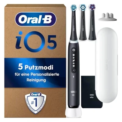 Obrázek Oral B iO Series 5 PLUS Edition Elektrische Zahnbürste/Electric Toothbrush, 3 Aufsteckbürsten, Putzmodi für Zahnpflege, Reiseetui, Designed by Braun, matt black