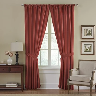 Obrázek Elrene Home Fashions Versailles Verdunkelungsvorhang aus Kunstseide, mit Stangentasche, 132 x 213 cm, Rot, 1 Panel