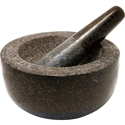 Obrázek JADE TEMPLE 17170 Steinmörser mit Stößel im Set, effektives und einfache mörsern, aus massivem Granit 18 cm Durchmesser 8,5 höhe he, grau