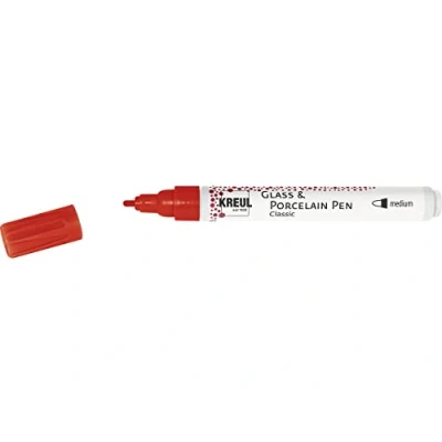 Obrázek KREUL 16403 Sklo &amp; Porcelain Pen Classic medium, třešňově červené, tvarově stabilní kulatý hrot, tloušťka linky cca 2 4 mm, porcelánové malířské pero s brilantní, krycí a stálobarevnou barvou na bázi vody