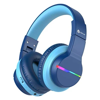 Obrázek iClever dětská Bluetooth sluchátka, barevná LED svítidla, sluchátka Over Ear s omezením hlasitosti 74/85/94dB, doba hraní 85 hodin, 5.2, vestavěný mikrofon BTH12